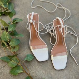 ZARA | Square Toe Tie Up Sandals Heels 37 6.5